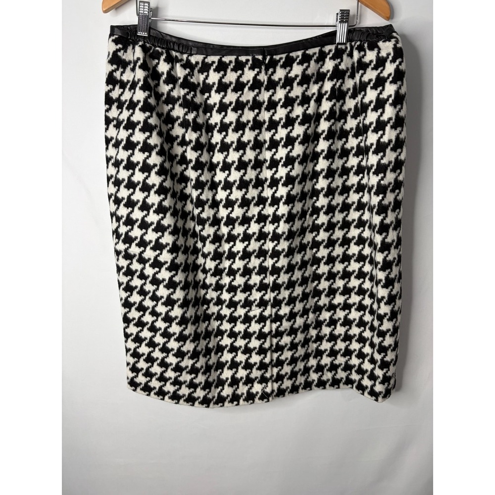 Talbots Houndstooth Wool Blend Pencil Skirt 16W Old Money Faux Leather Trim - Picture 5 of 8